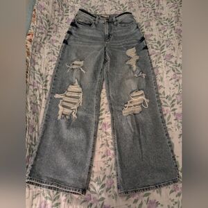 So Super High Rise Wide Leg Blue Jeans With Rips Size 7/28W